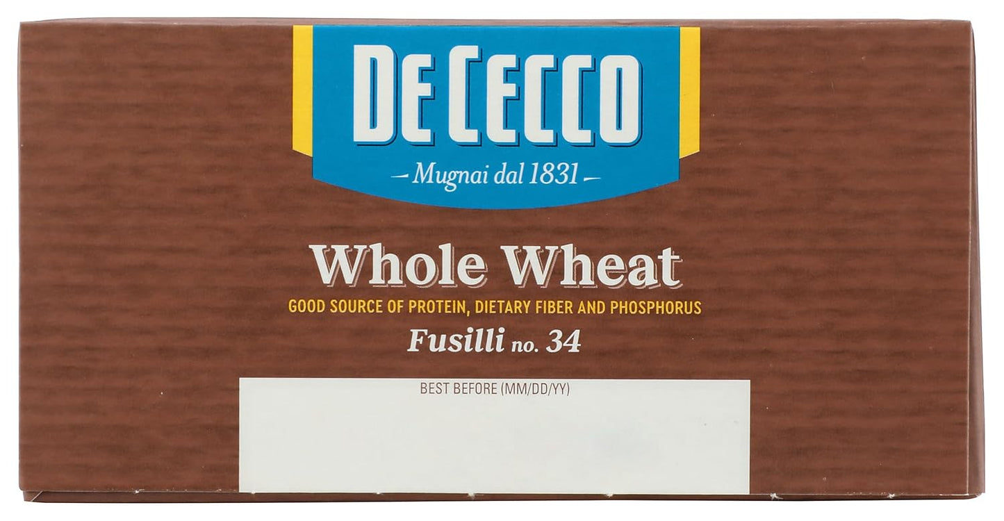 De Cecco Whole Wheat Fusilli – Slow-Dried Campania Pasta for Premium Recipe Testing Kitchens