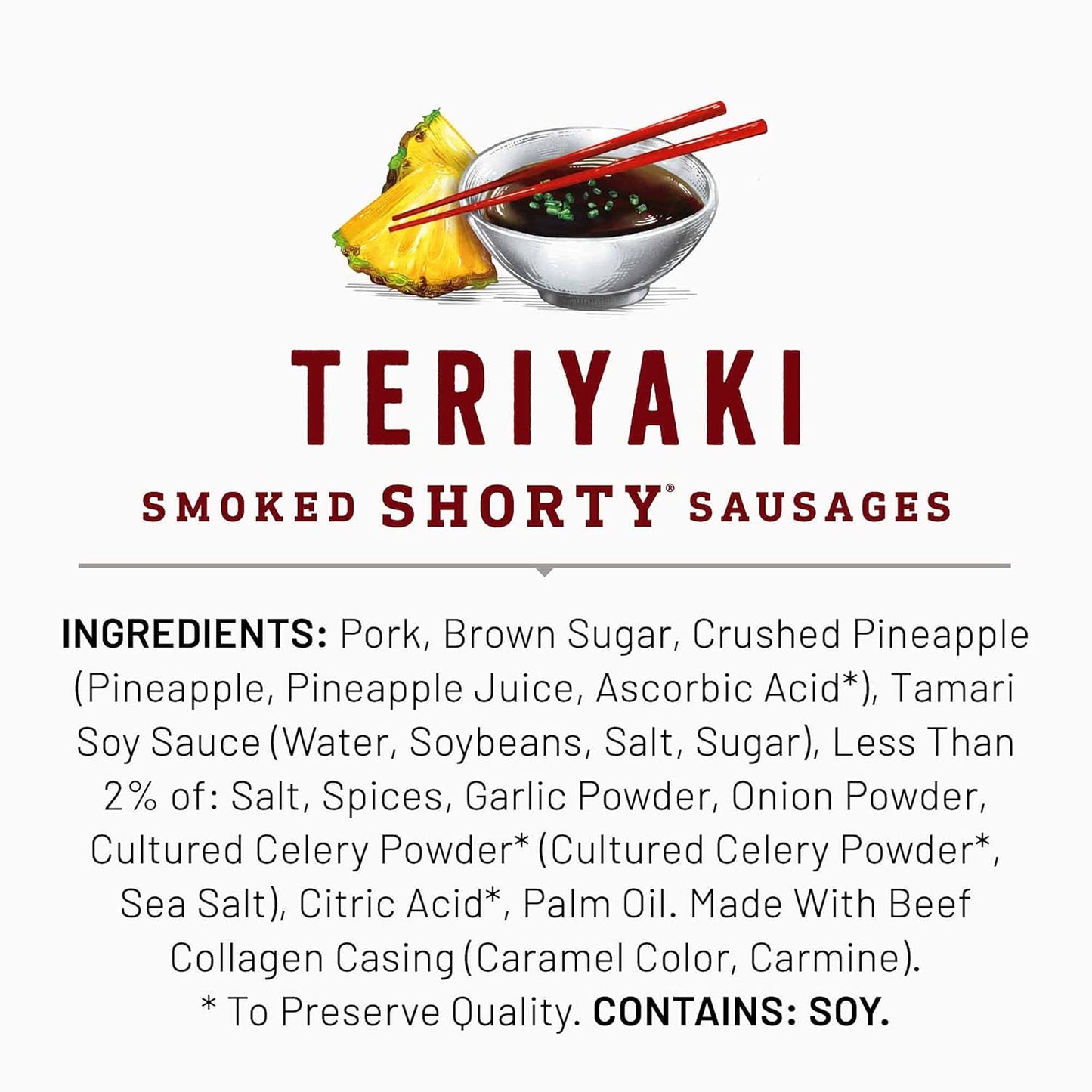 Duke's Pork Teriyaki Smoked Shorty Sausages – Slow-Smoked Sausage for Picnics, Campsites, and Tailgates, 5 oz