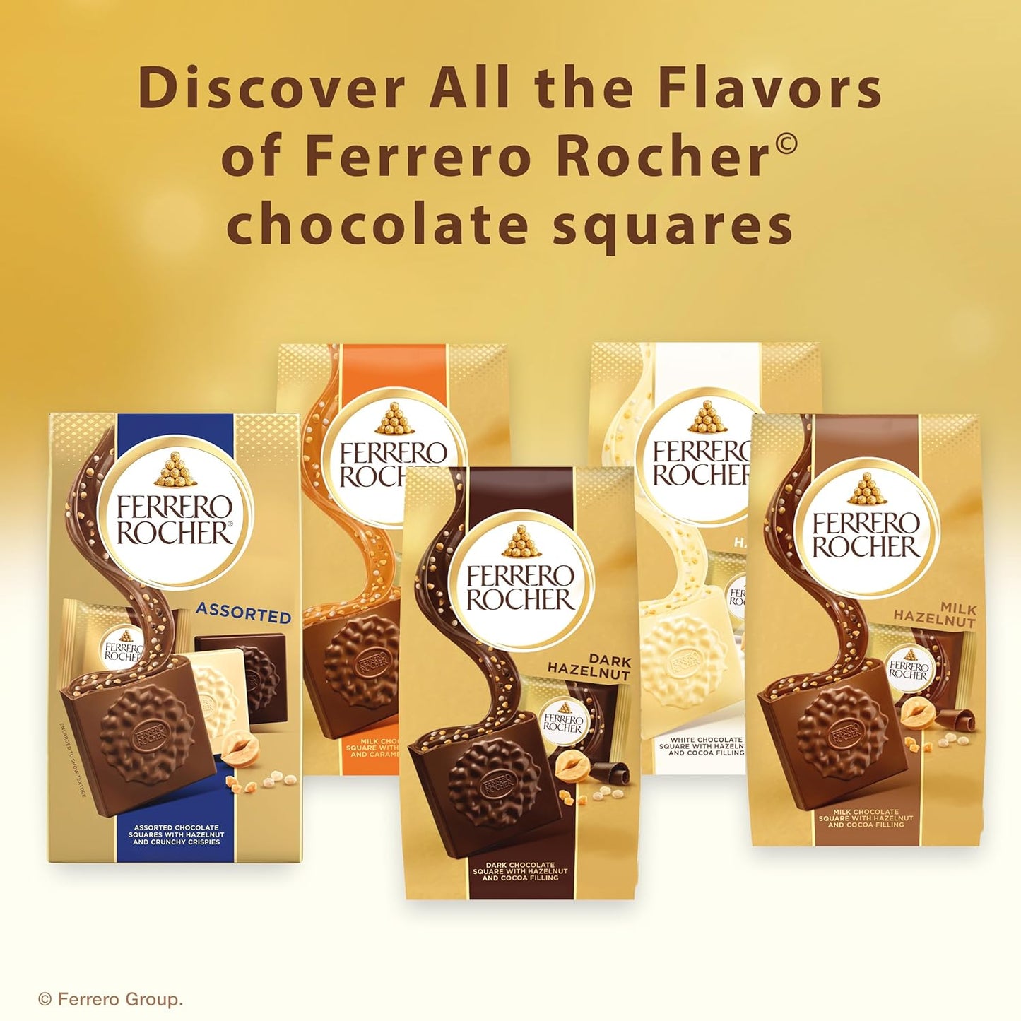 Ferrero Rocher Hazelnut Milk Chocolate Squares – Mother's Day Gift Basket Filler, Individually Wrapped Luxury Squares 3.7 oz