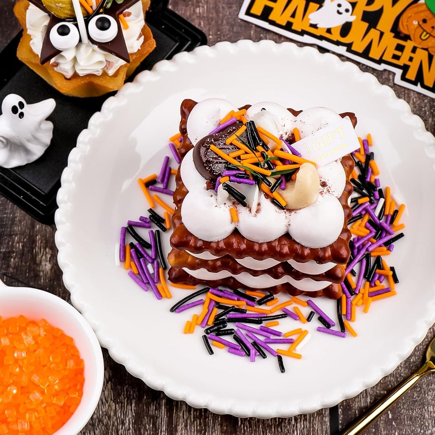 Halloween Dessert Decorating Set for Kids Halloween Party Tables, Ghost and Bat Sprinkles, 4 Bottles
