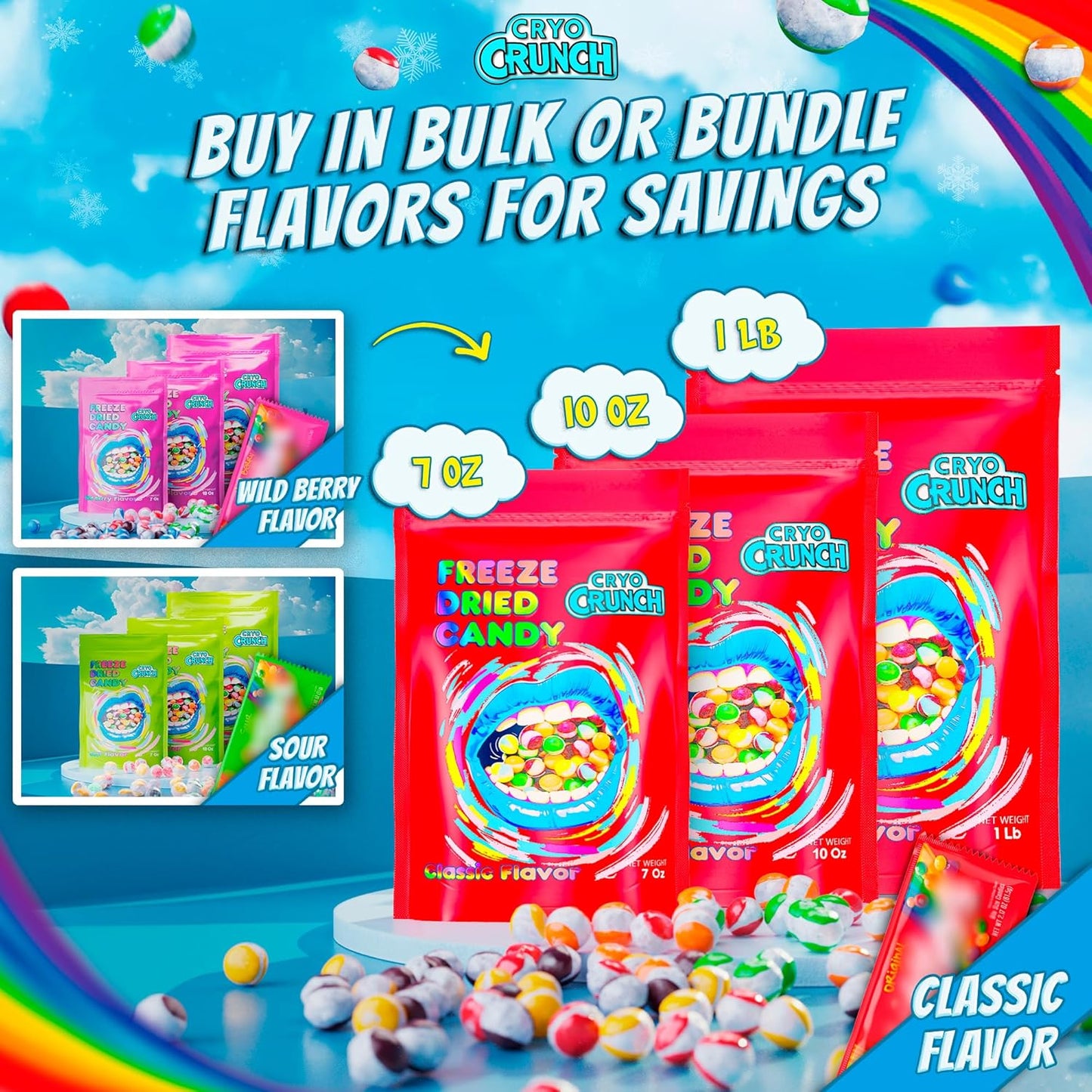 Primary Colors Candy Freeze Dried Candy 10oz Allergy-Friendly Resealable Pouch - Car Cup Holder Snack for Road Trips with Kids