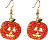 iWenSheng Halloween Pumpkin Earrings Red - Ready-to-Give Present for Coworkers and Sisters, Crystal Pumpkin Drop Earring Set