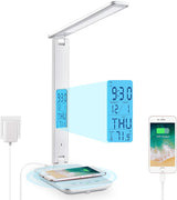 LAOPAO Modern Minimalist Bedside Lamp with Wireless Charging – Touch Panel, Hidden Display, and Foldable Arm for Calm Small Bedrooms