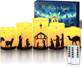 Homemory Nativity Pillar Candle Collection - Dining Table Christmas Eve Centerpiece with Flicker Mode, 5 Pack Battery