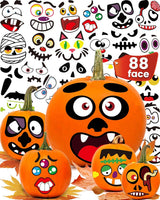 Greingways No-Carve Pumpkin Stickers for Kids, 88 Vinyl Faces for Bedroom and Playroom Halloween Activities, Waterproof and Reusable