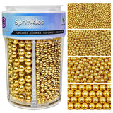 Elegant Gold Pearl Sprinkle Collection – 4 Sizes in Sealed Compartments for Gourmet Bakery and Upscale Home Patisserie