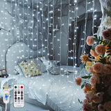 LuminHaus Cool to Touch LED Curtain Lights 6.6x6.6ft 200 Count White with Remote Timer for Dorm Room College Student Safe Night Lighting