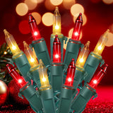 Hopolon Red Holiday String Lights 2-Pack – Nostalgic Christmas Tree Wrapping and Staircase Garland Decor, 13ft