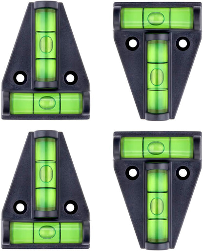 4-piece t-shaped bubble level set for cross-check (front-to-back and side-to-side) leveling
