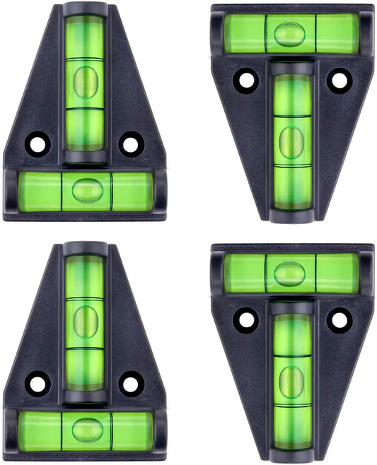 4-piece t-shaped bubble level set for cross-check (front-to-back and side-to-side) leveling