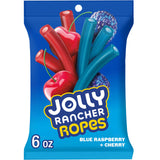 JOLLY RANCHER Ropes Blue Raspberry and Cherry Flavored Candy for Kids Birthdays, 6 oz Shareable Chewy Bag