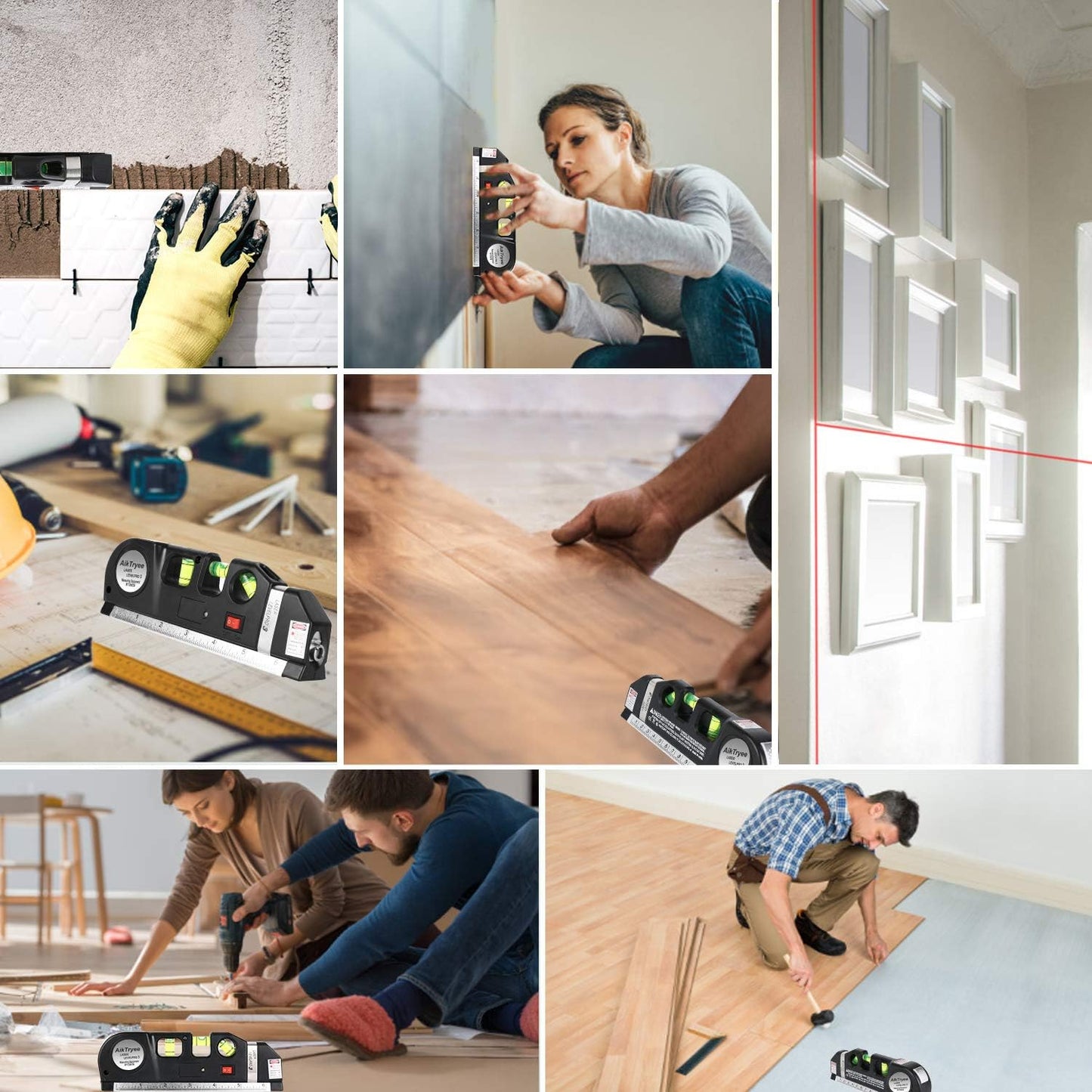 AikTryee Compact Laser Level Tool – Garage Workshop Essential for Efficient Picture Hanging and Cabinet Alignment