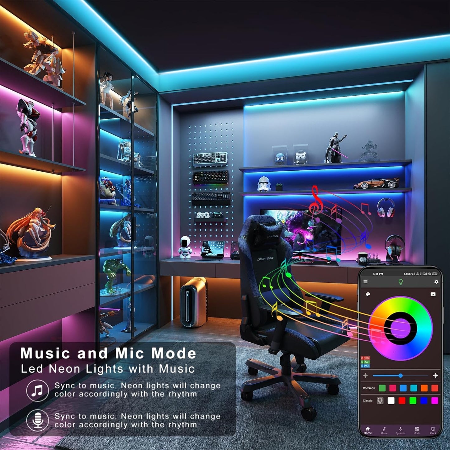 Aogistc LED Strip Lights 148ft-250ft – Mindful Ambiance Strip with Music Sync for Yoga, Meditation, and Self Care