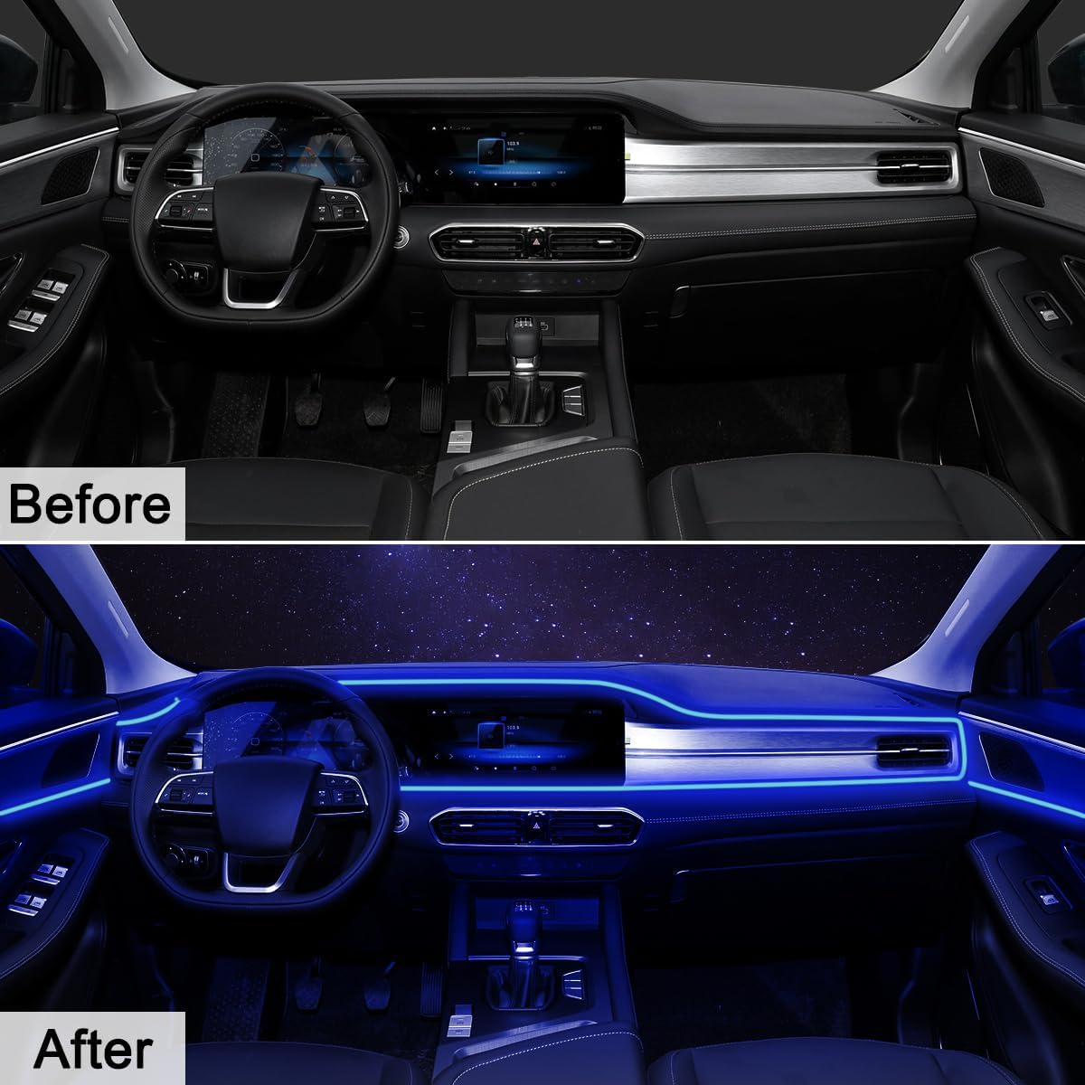 AuroraDrive Bluetooth Music Sync Car LED Accent Kit – Ambient Style Lighting for Road Trip Lounge Atmosphere