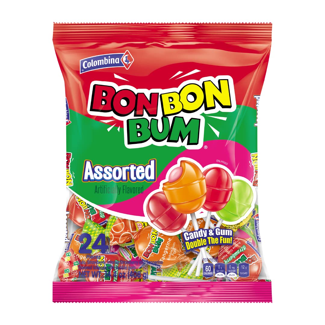 Colombina Bon Bon Bum Suckers – Bulk Tropical Hard Candy Party Favor Bags for Birthdays, Halloween Bowls and Cultural Festival Booths