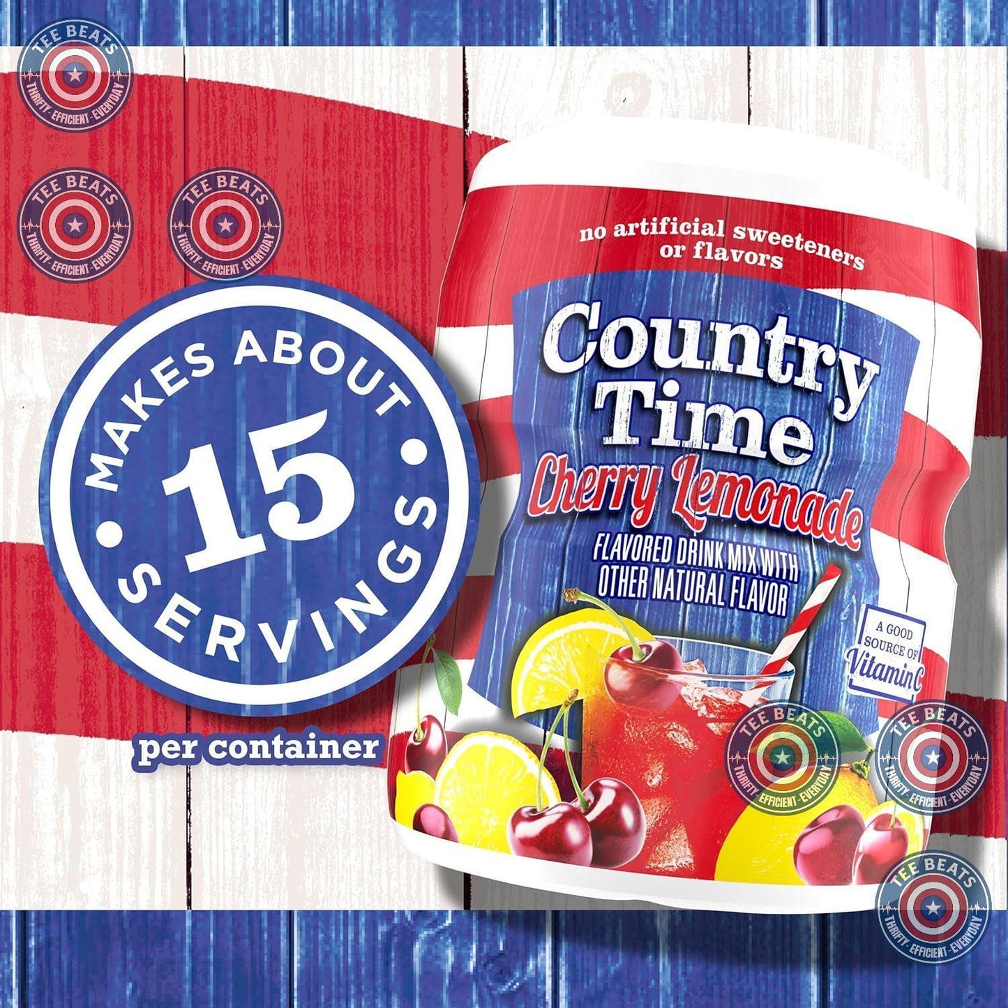 Country Time Cherry Lemonade Drink Mix – Vitamin C Cherry Beverage for Children's Birthday Cups and Lunchbox Refills, 15 Servings