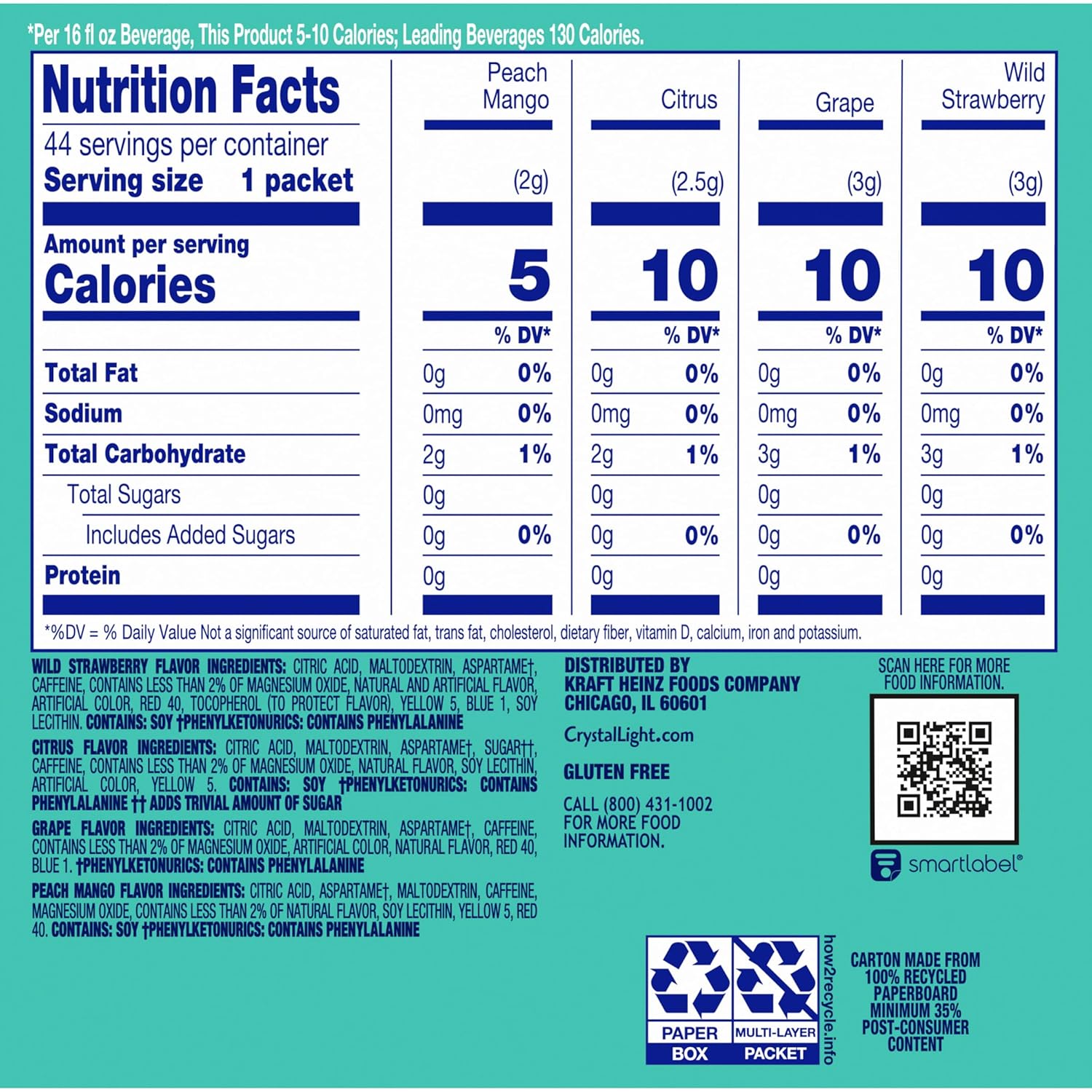 Crystal Light Energizing On-the-Go Packets – Study Session Energy for College Students and Backpack Workstations, 44 ct