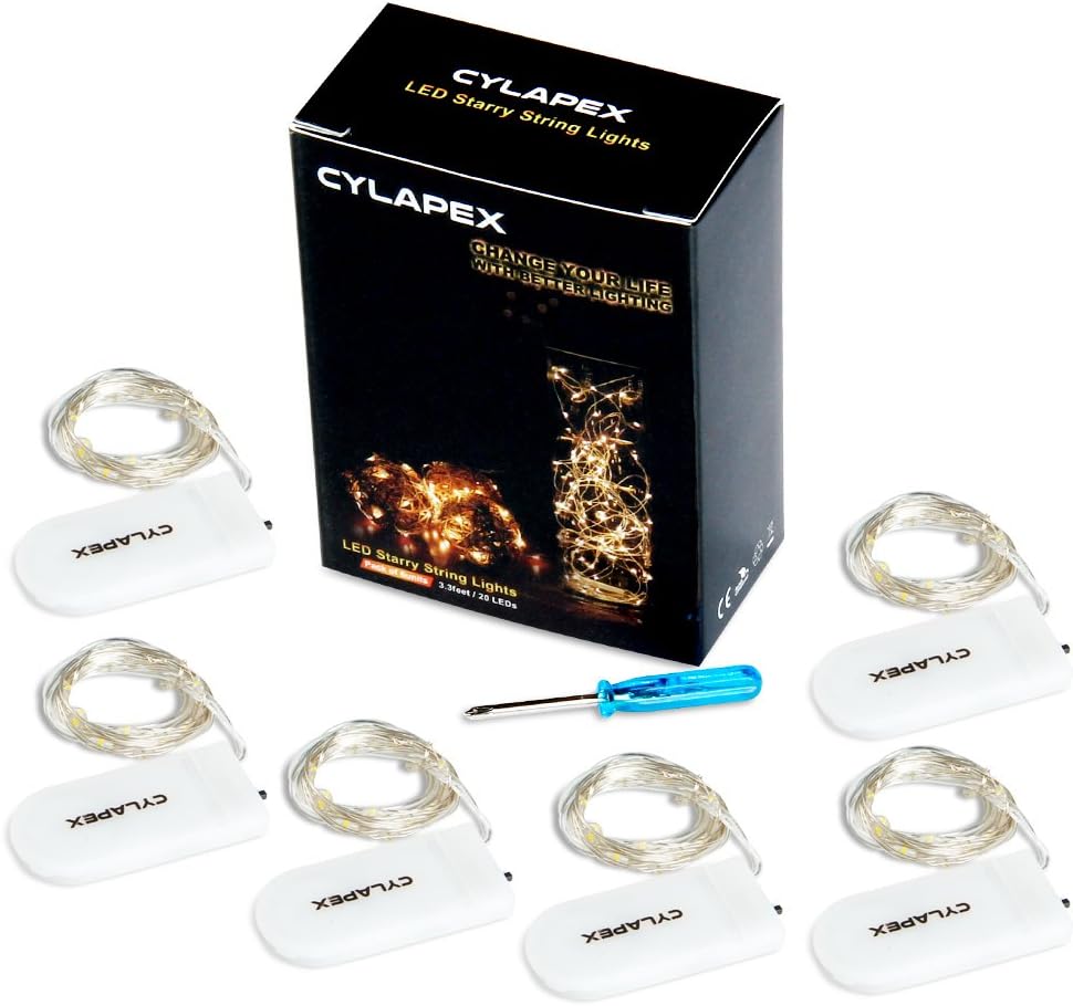 CYLAPEX 6 Pack Warm White LED String Lights Battery Powered Waterproof 7ft for Wedding Reception and Outdoor Venue Decoration