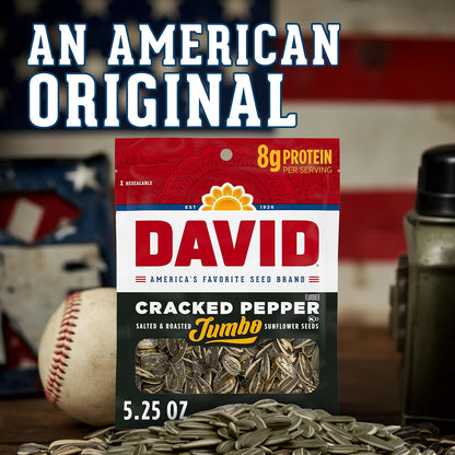 DAVID Cracked Pepper Sunflower Seeds – Bleacher and Bullpen Snack for Baseball Games, Backyard BBQs, and Outdoor Gatherings, 5.25 oz