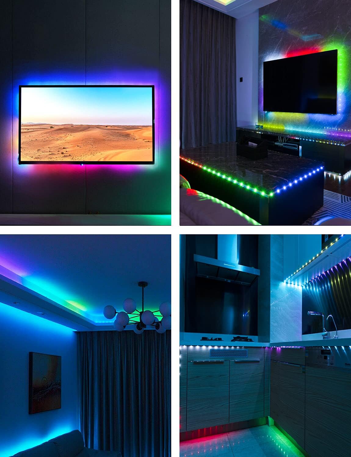 Daymeet RGBICW Strip Lights – Living Room Mood Lighting, 200 Dynamic Scenes for Bookcase, Mantel & Media Console