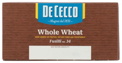 De Cecco Whole Wheat Fusilli – Slow-Dried Campania Pasta for Premium Recipe Testing Kitchens