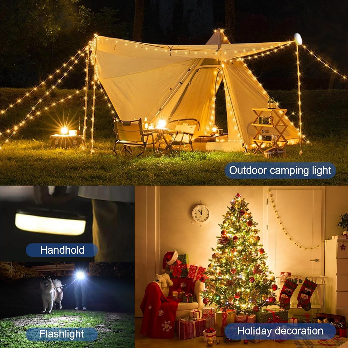 DGE Outdoor Patio String Lights – Magnetic Camping String Lights with 95 LEDs, Foldable Hooks, Type-C Power Bank