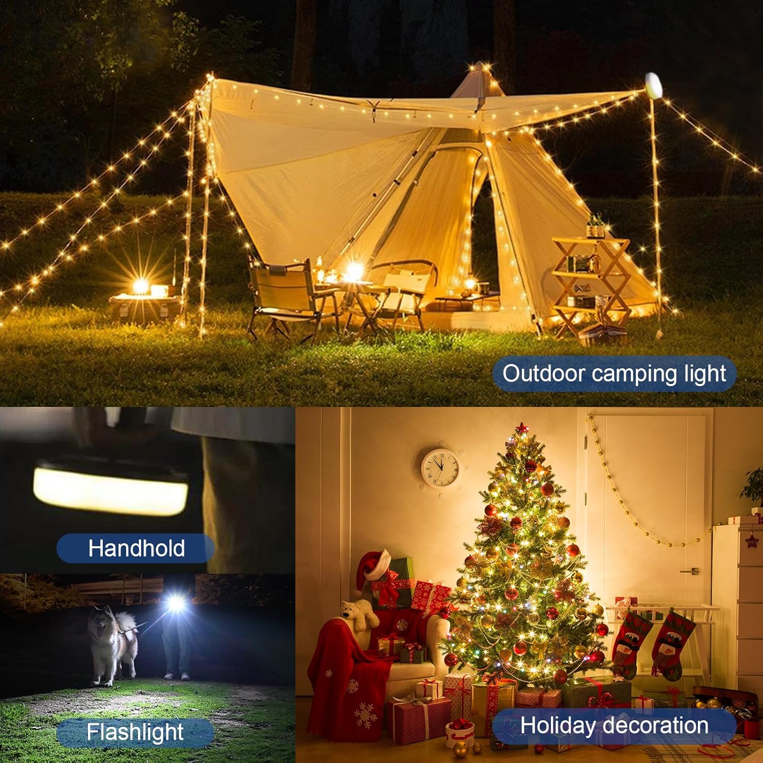 DGE Outdoor Patio String Lights – Magnetic Camping String Lights with 95 LEDs, Foldable Hooks, Type-C Power Bank