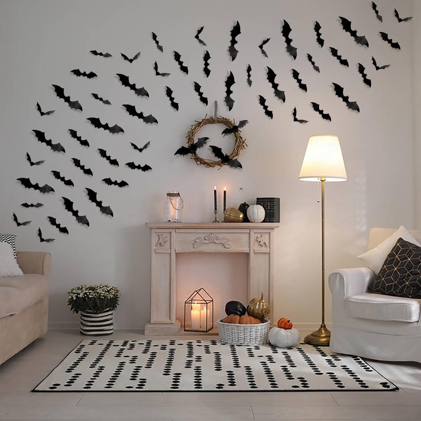 DIYASY Halloween Bat Decorations 120 Pcs 3D PVC Wall Stickers for Bedroom Dorm and Apartment Seasonal Wall Styling