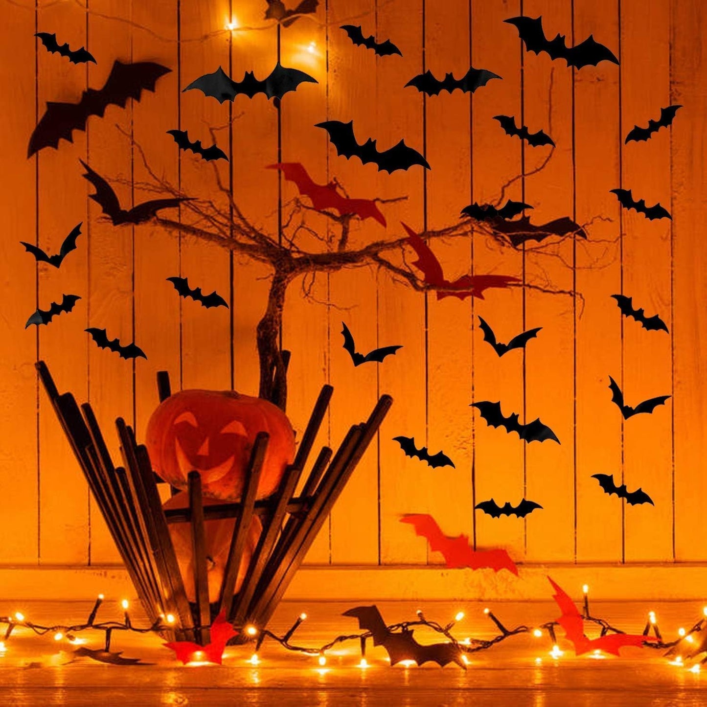 DIYASY Halloween Bat Decorations 120 Pcs 3D PVC Wall Stickers for Bedroom Dorm and Apartment Seasonal Wall Styling