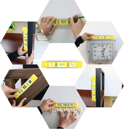 DOWELL Compact Magnetic Level 9 Inch – One-Handed Level Checks on Pipes, Boxes, and Appliances for Pros