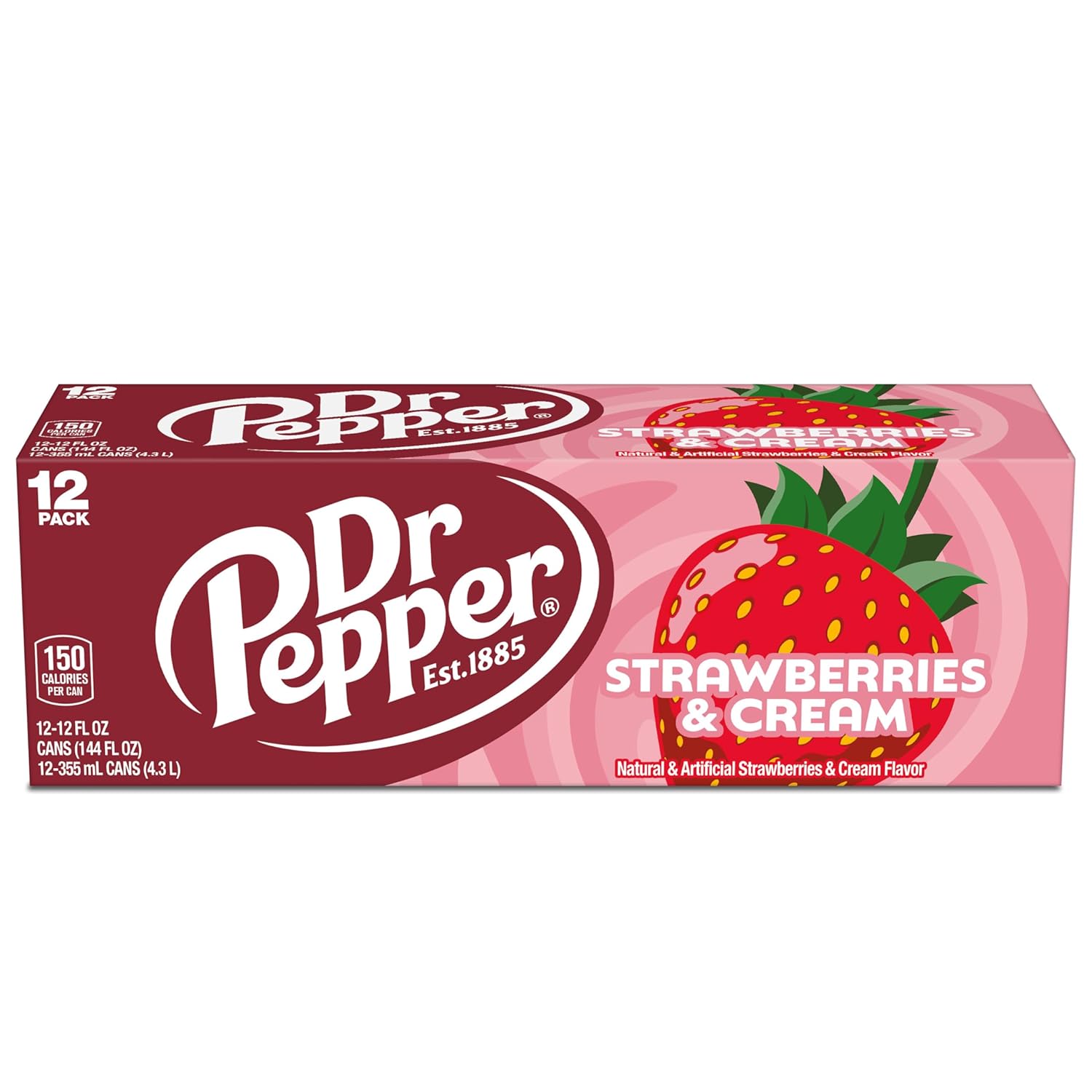 Dr Pepper Strawberries & Cream Zero Sugar 12-Pack – Thoughtful Care Package for Friends Cutting Sugar on Valentine's Day