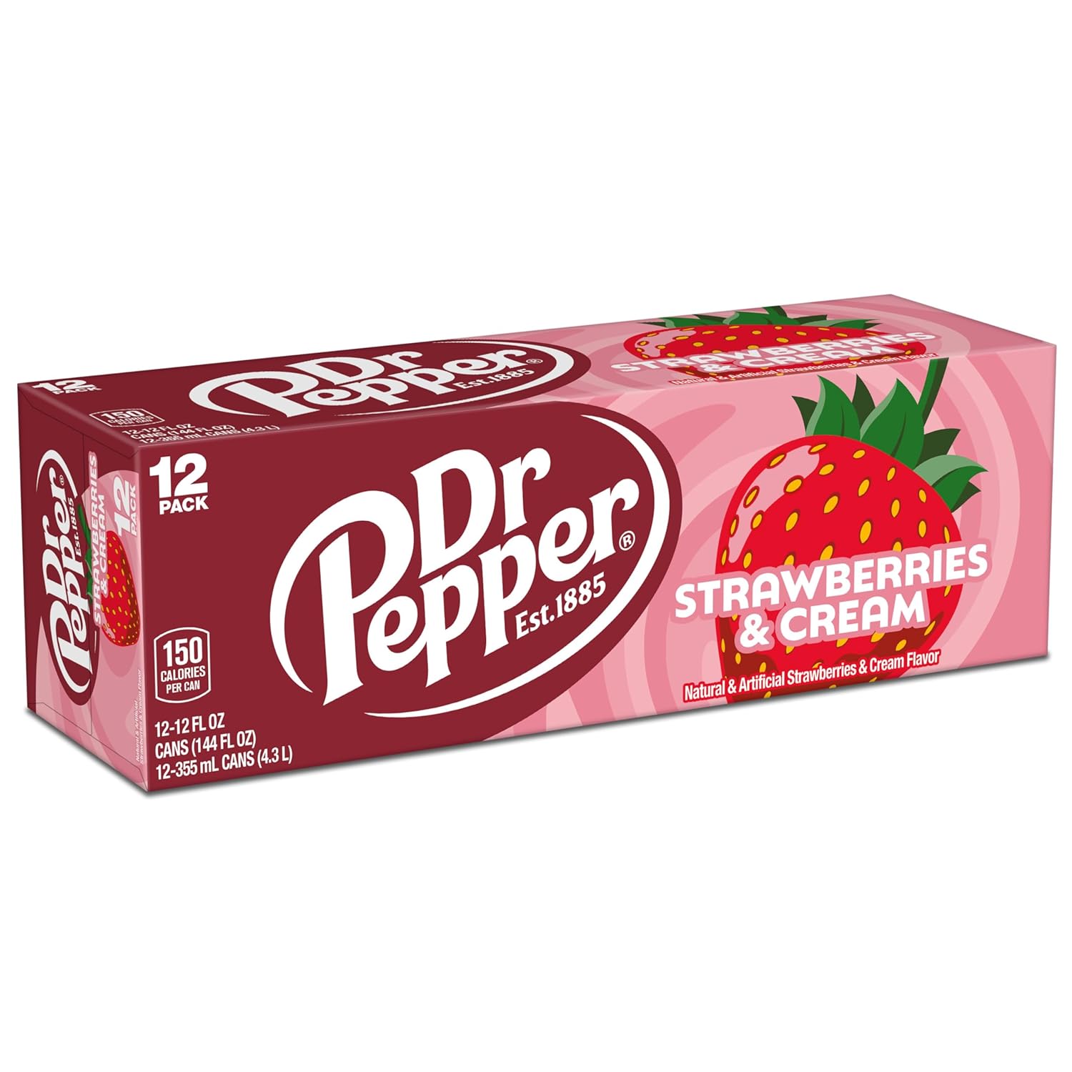 Dr Pepper Strawberries & Cream Zero Sugar 12-Pack – Thoughtful Care Package for Friends Cutting Sugar on Valentine's Day