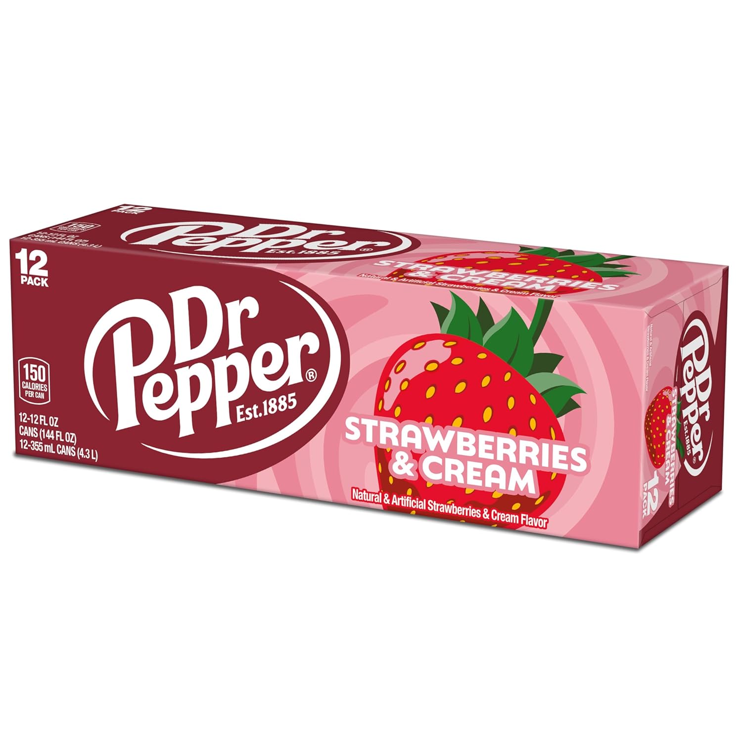 Dr Pepper Strawberries & Cream Zero Sugar 12-Pack – Thoughtful Care Package for Friends Cutting Sugar on Valentine's Day