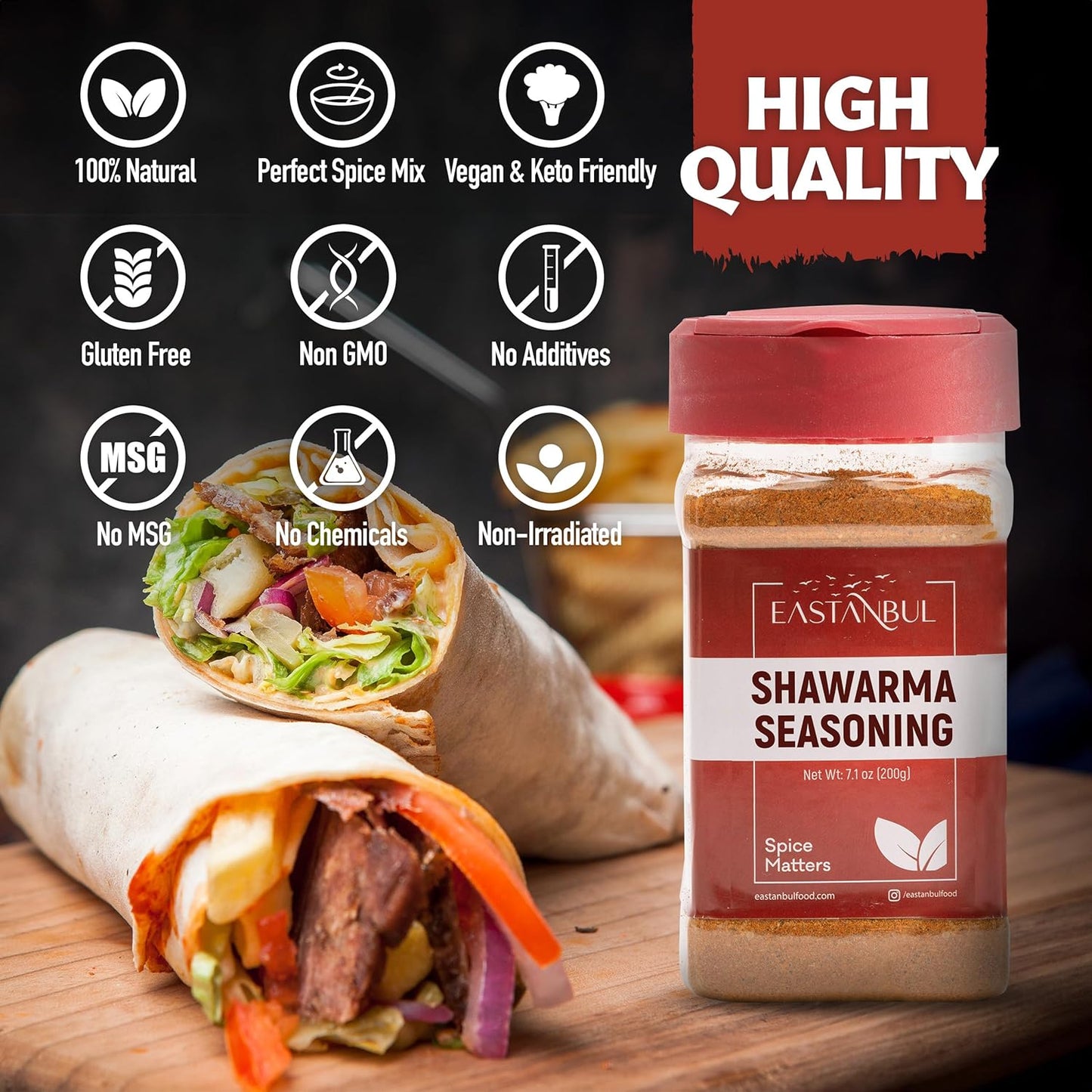 Eastanbul Shawarma Blend – Heart-Smart Middle Eastern Spice Rub for Wellness-Focused Family Cooking, 7.1oz