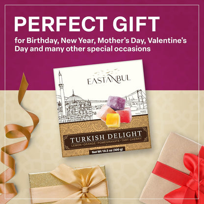 Eastanbul Turkish Delight Pomegranate Orange Cherry Lemon, Stocking Stuffer and Eid al-Fitr Holiday Candy Gift