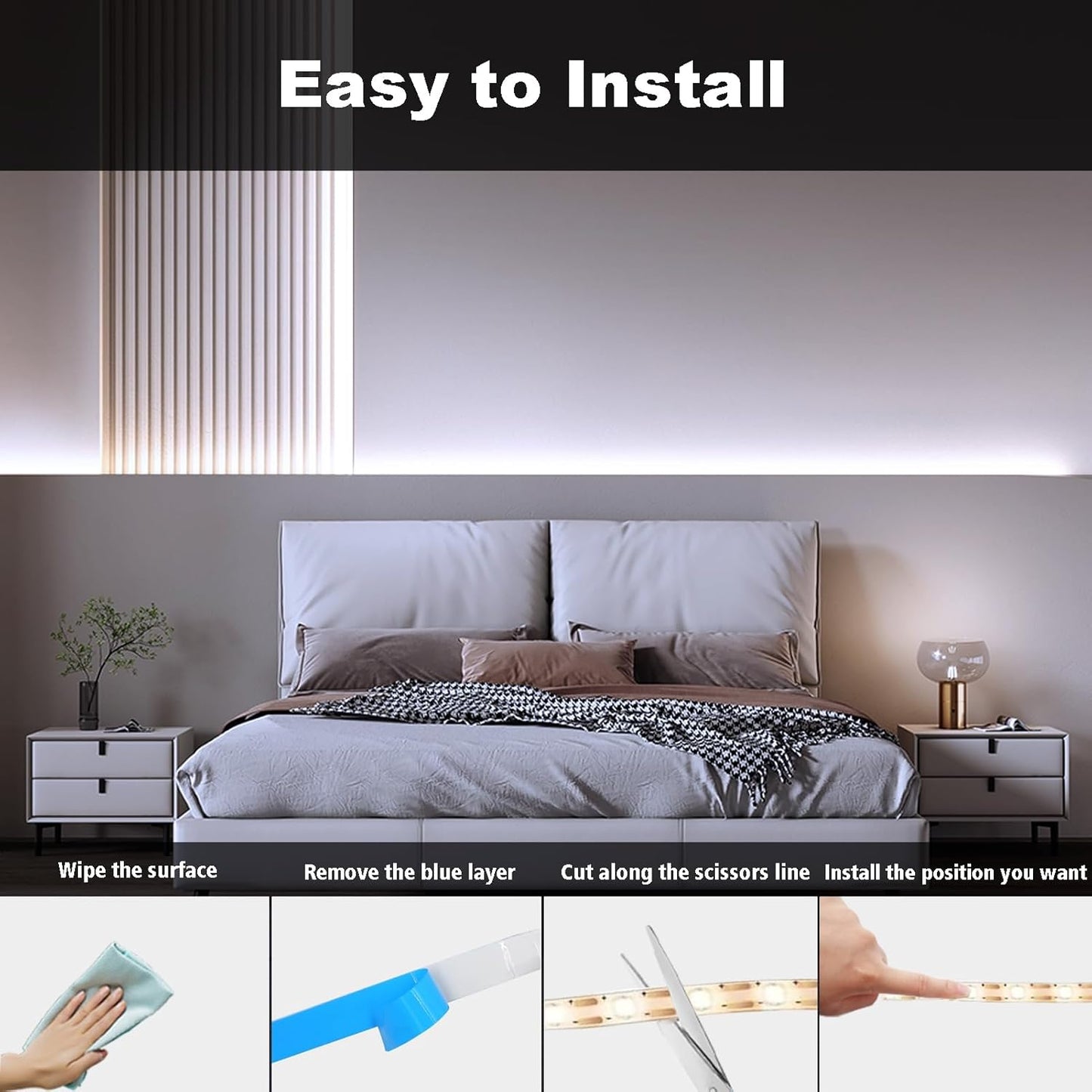 echosari Cool Touch LED Strip Lights – Pet and Child Safe Accent Lighting for Stairs and Closets, 2-Pack 9.8ft with Remote