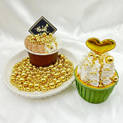 Elegant Gold Pearl Sprinkle Collection – 4 Sizes in Sealed Compartments for Gourmet Bakery and Upscale Home Patisserie
