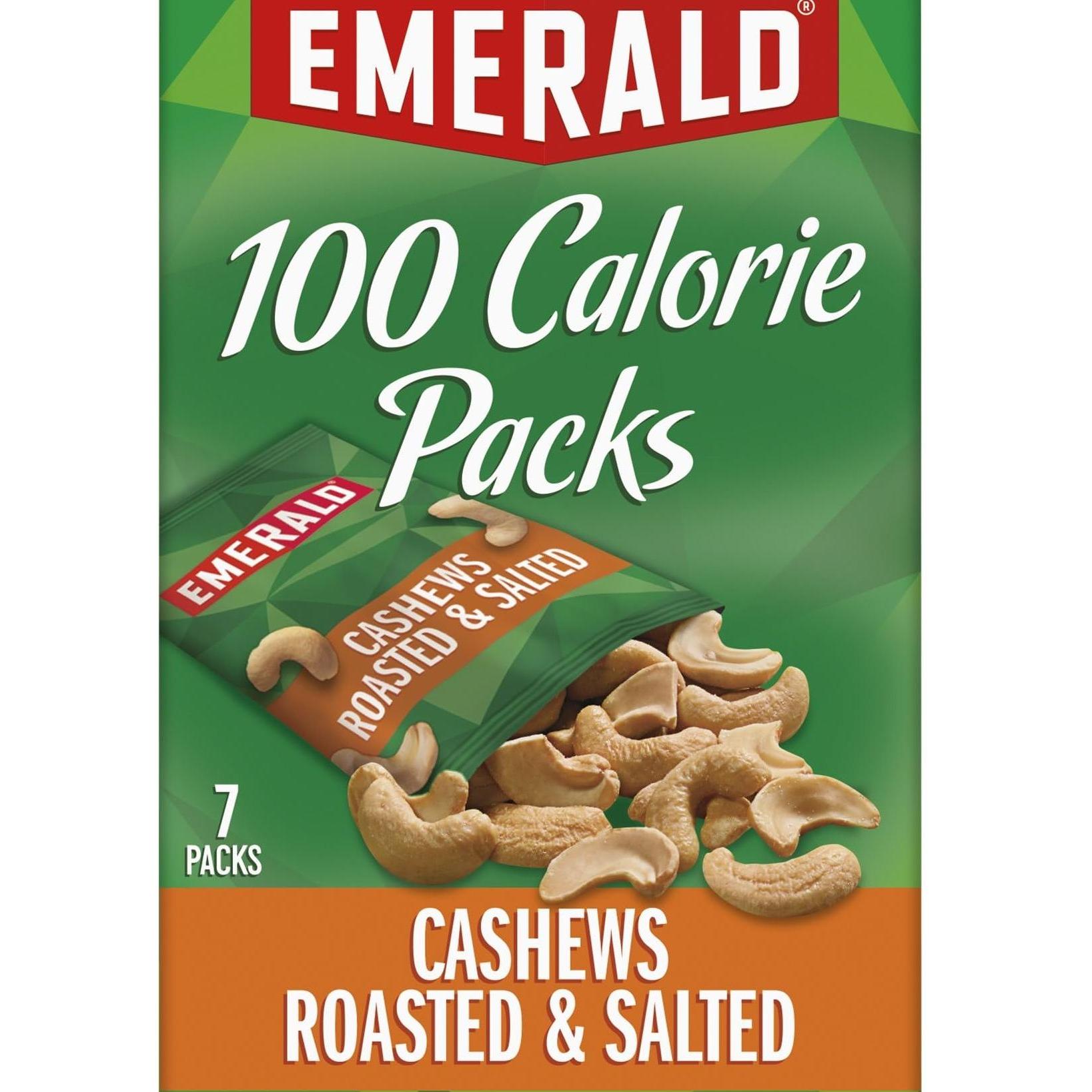 Emerald Nuts Roasted and Salted Cashews 7ct – Kosher Certified Guilt-Free 100-Calorie Pack for Self-Care Snack Stash at Home or Work