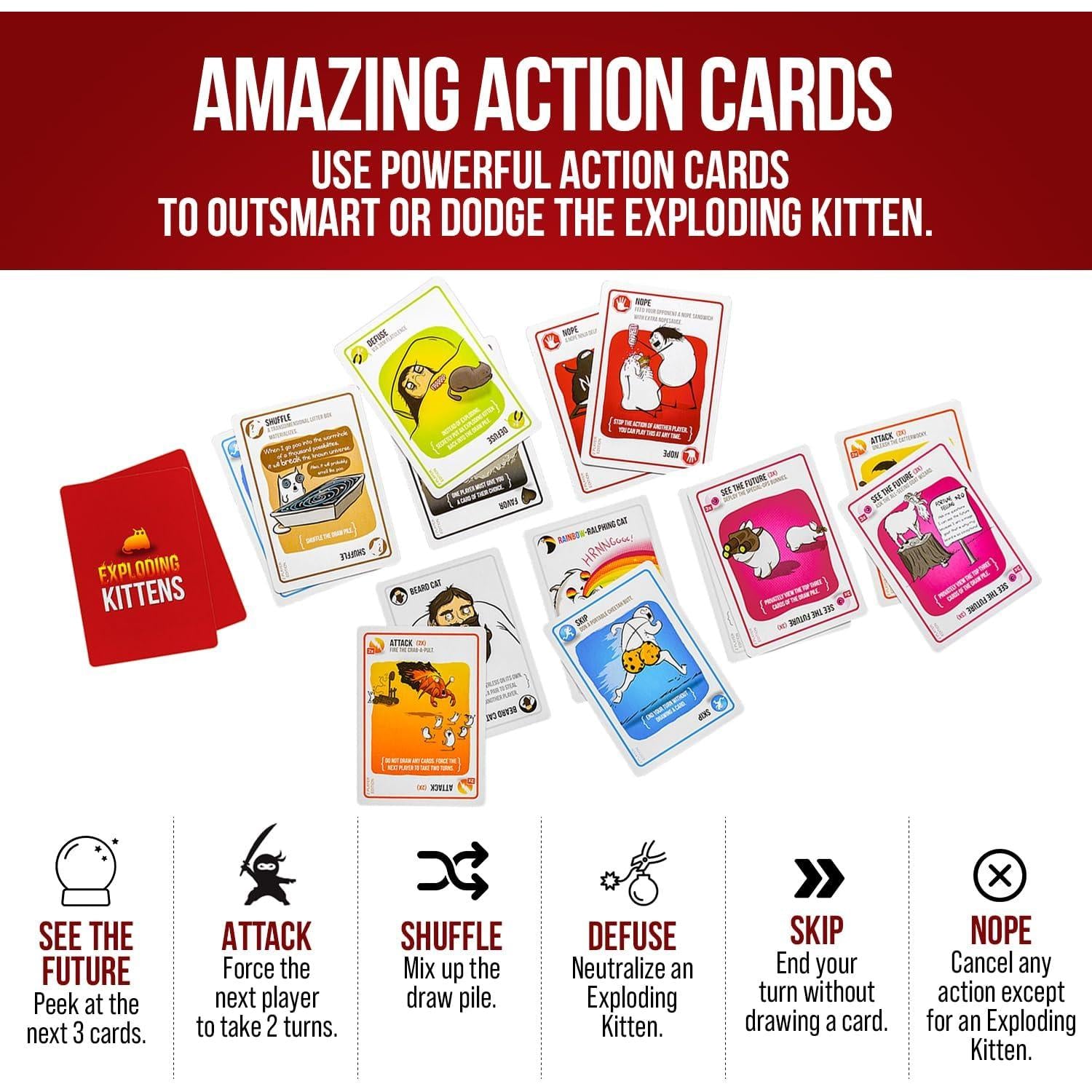 Exploding Kittens Party Pack – Beach Trip and Campsite Card Game in a Compact Tin-Friendly Box