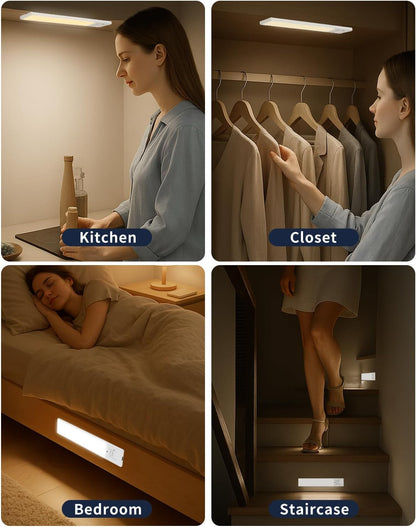 FBY Under Cabinet Lights, Tool-Free 3M Adhesive LED for Clean Uncluttered Surfaces, Rechargeable Minimalist 3-Pack