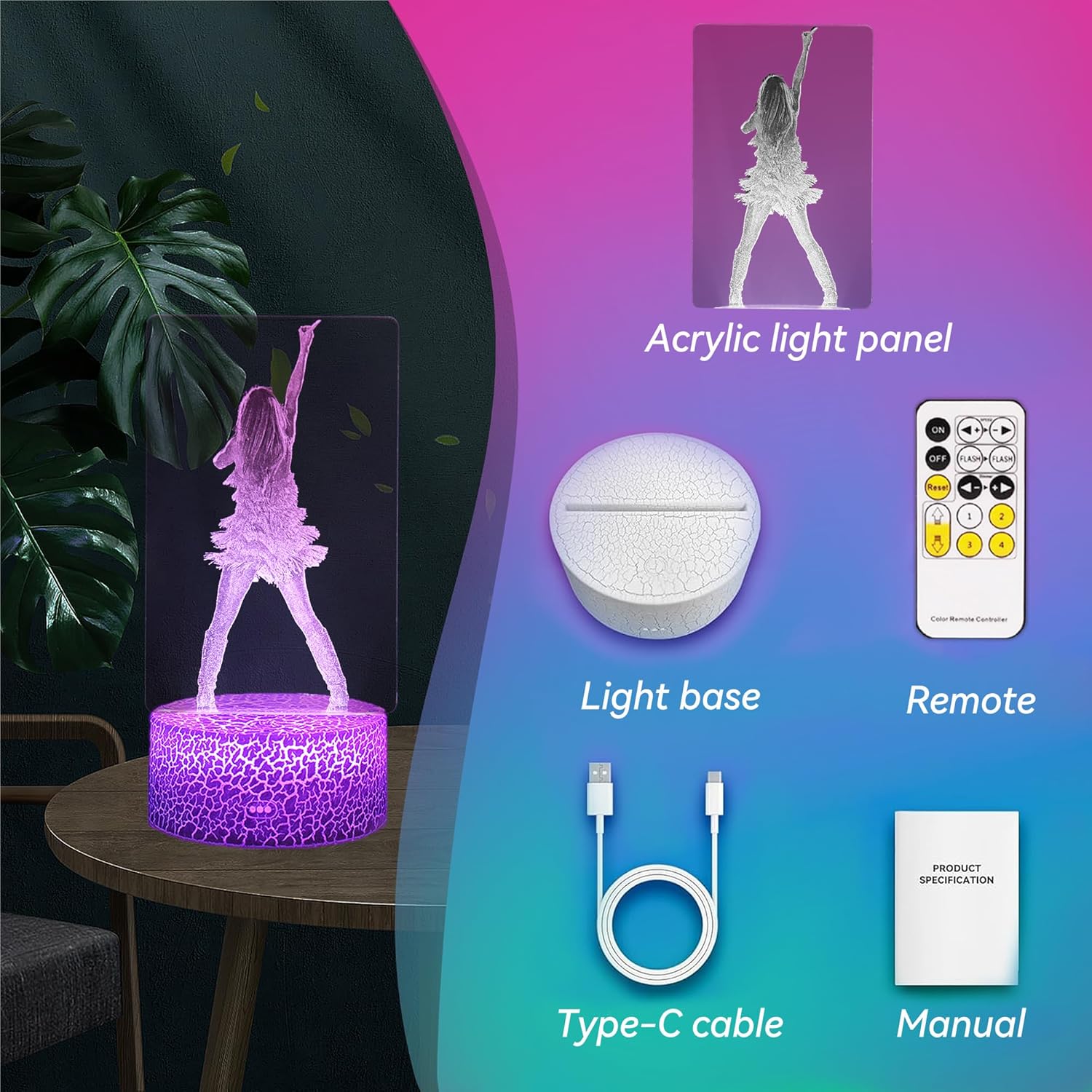 Female Pop Singer Themed Night Light – Valentine's Day Gift for Her, Remote Control Bedside Lamp