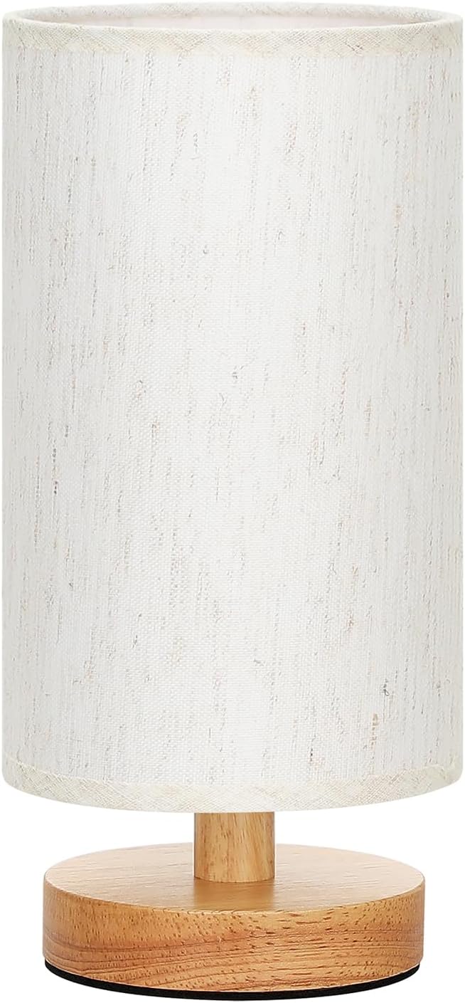 Fenmzee Small Nightstand Lamp for Family Bedroom - Tip-Stable Wood Base Lamp with No Heat Risk and Flicker-Free Glow