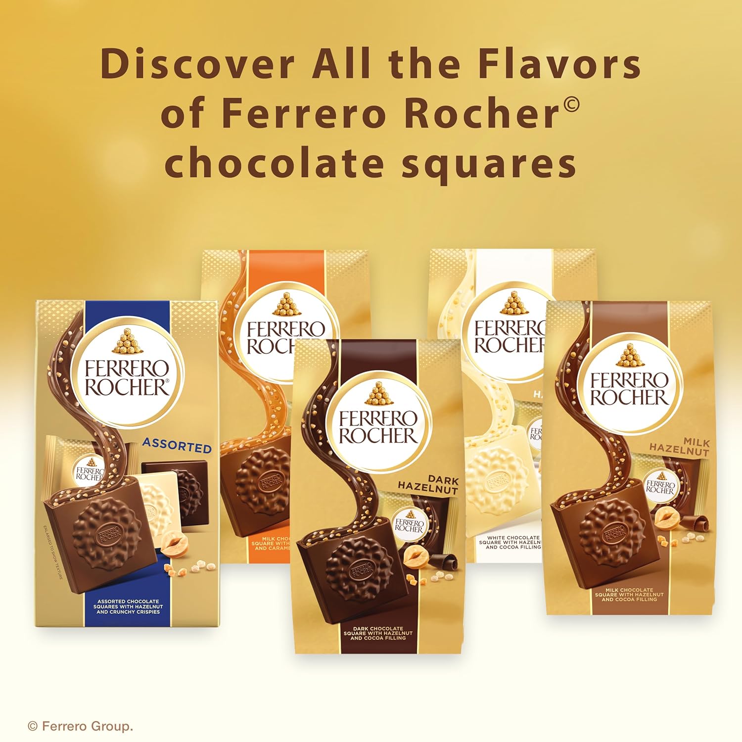 Ferrero Rocher Hazelnut Milk Chocolate Squares – Mother's Day Gift Basket Filler, Individually Wrapped Luxury Squares 3.7 oz