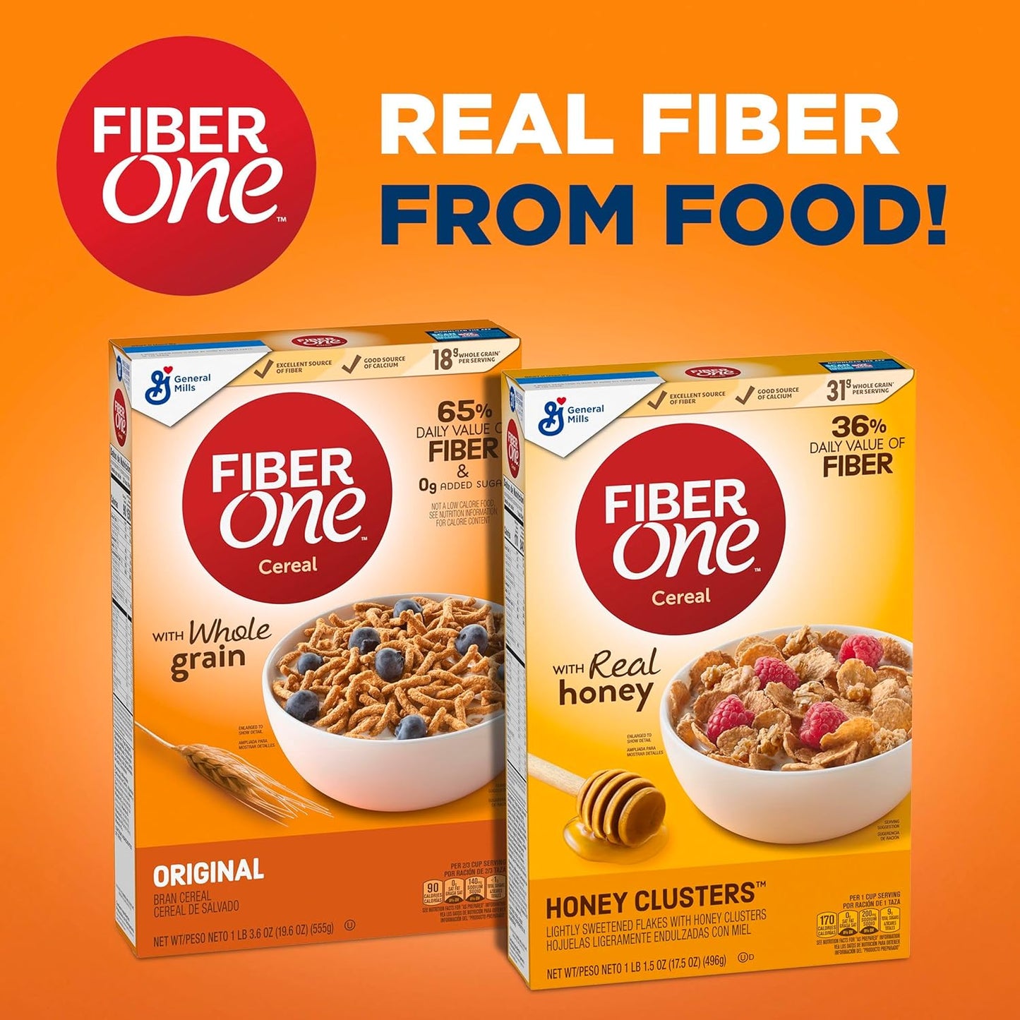 Fiber One Honey Clusters Cereal – Wellness Breakfast Cereal, 36% Daily Fiber with Real Honey Sweetness