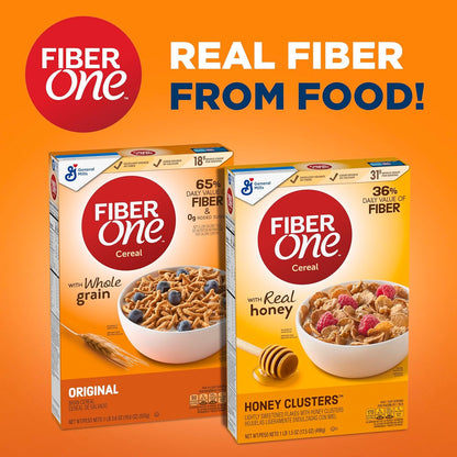 Fiber One Honey Clusters Cereal – Wellness Breakfast Cereal, 36% Daily Fiber with Real Honey Sweetness