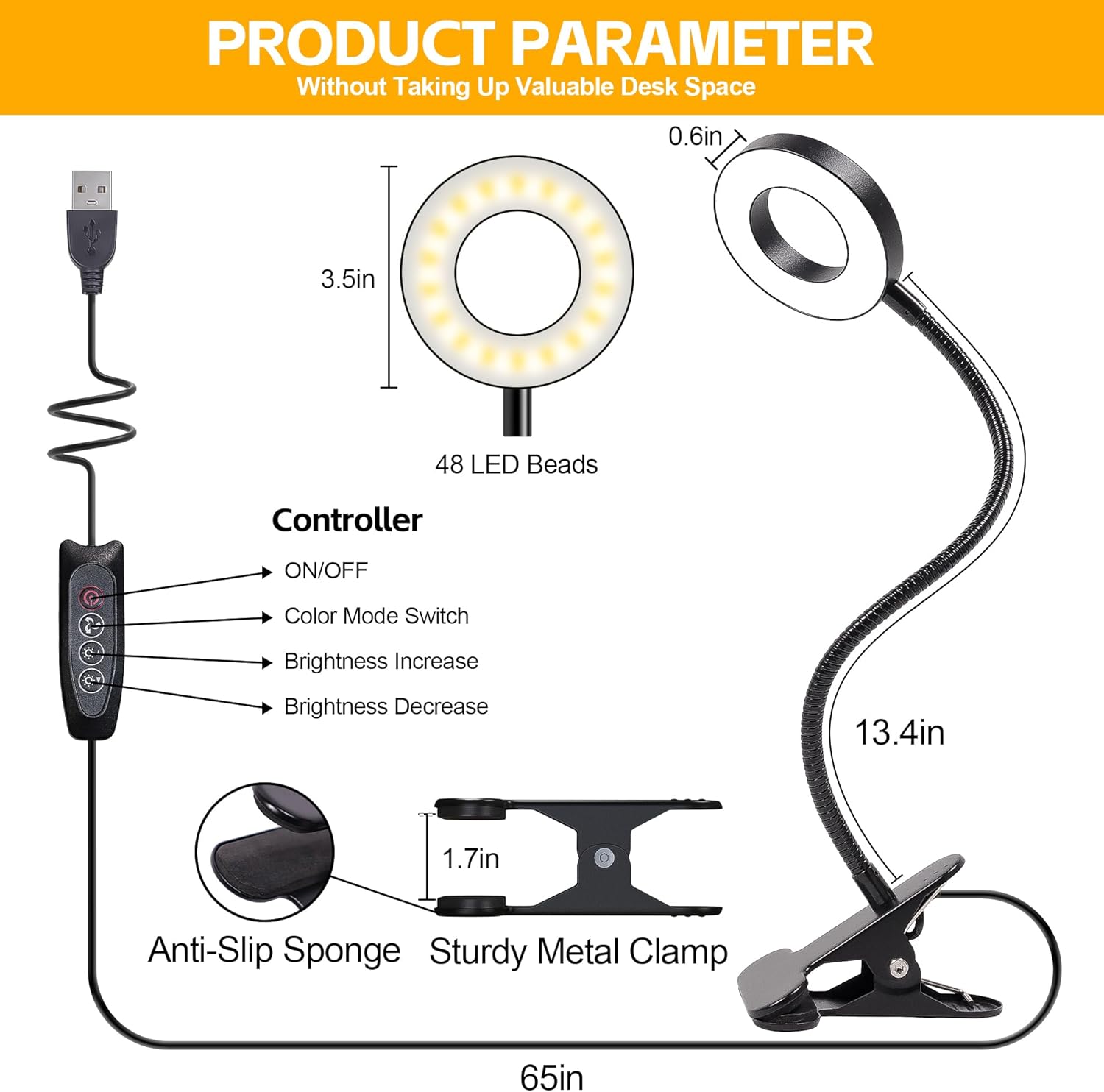 Foneso Adjustable Workbench Lamp for Model Building and Diamond Painting – Focused 6500K Cool White, 360 Degree Aim, No Eye Strain