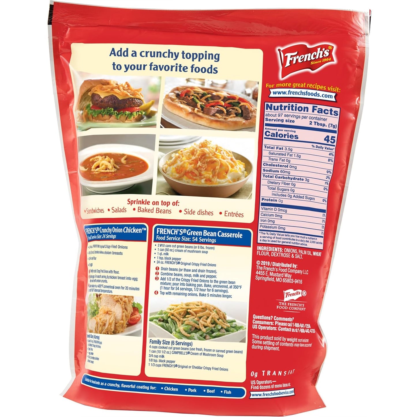 French's Original Crispy Fried Onions 24 oz – Vegetarian Friendly Crunch for Clean Label Eaters