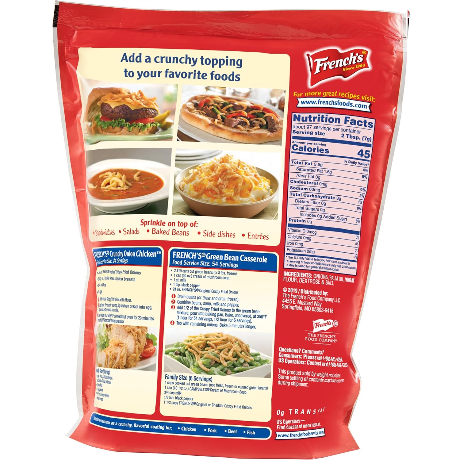 French's Original Crispy Fried Onions 24 oz – Vegetarian Friendly Crunch for Clean Label Eaters