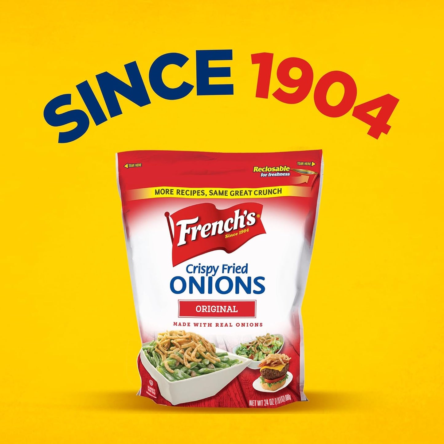 French's Original Crispy Fried Onions 24 oz – Vegetarian Friendly Crunch for Clean Label Eaters