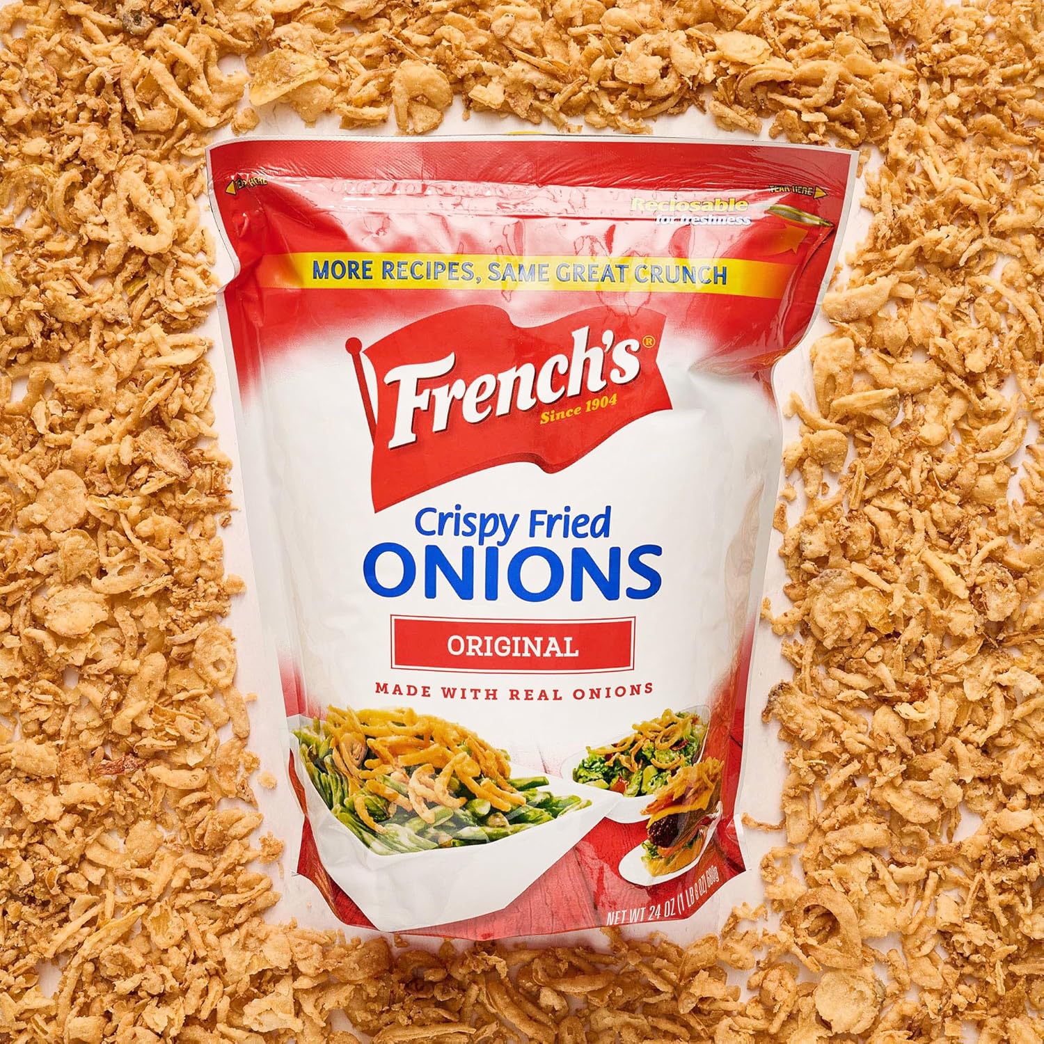French's Original Crispy Fried Onions 24 oz – Vegetarian Friendly Crunch for Clean Label Eaters